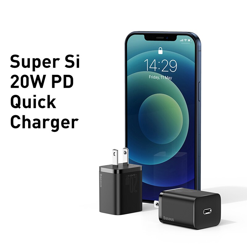 Baseus usb-c-ladegerät mit 20w us-steckern, faltbar, für iphone 12 pro max, unterstützt usb-c pd-schnellladen 11