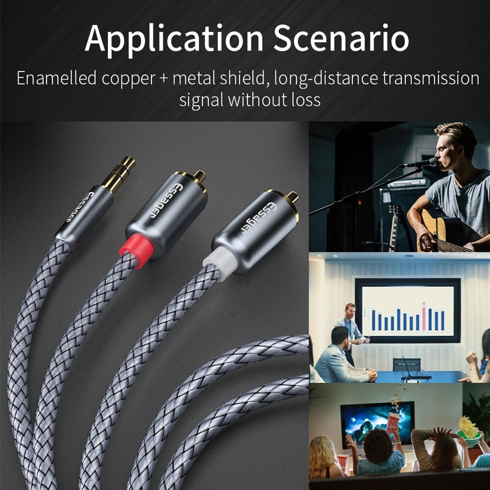 Essager RCA Cable 3.5mm Jack to 2 RCA Aux Audio Cable 3.5mm Male to 2RCA Adapter Splitter for TV Box Home Theater Speaker Wire