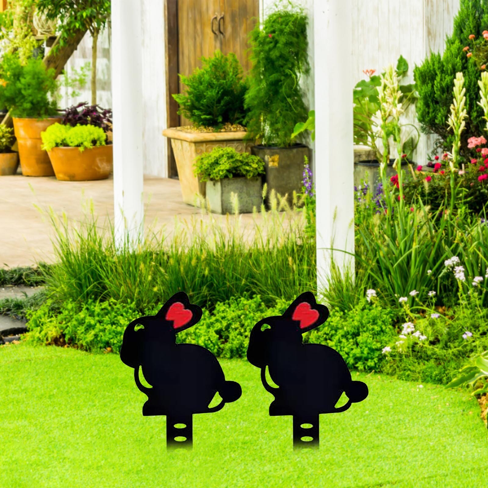 1PC Easter Bunny Wrought Iron Outdoor Garden Yard Lawn Metal Arts Decoration Rabbit-shaped Garden Insert Decorative Stakes