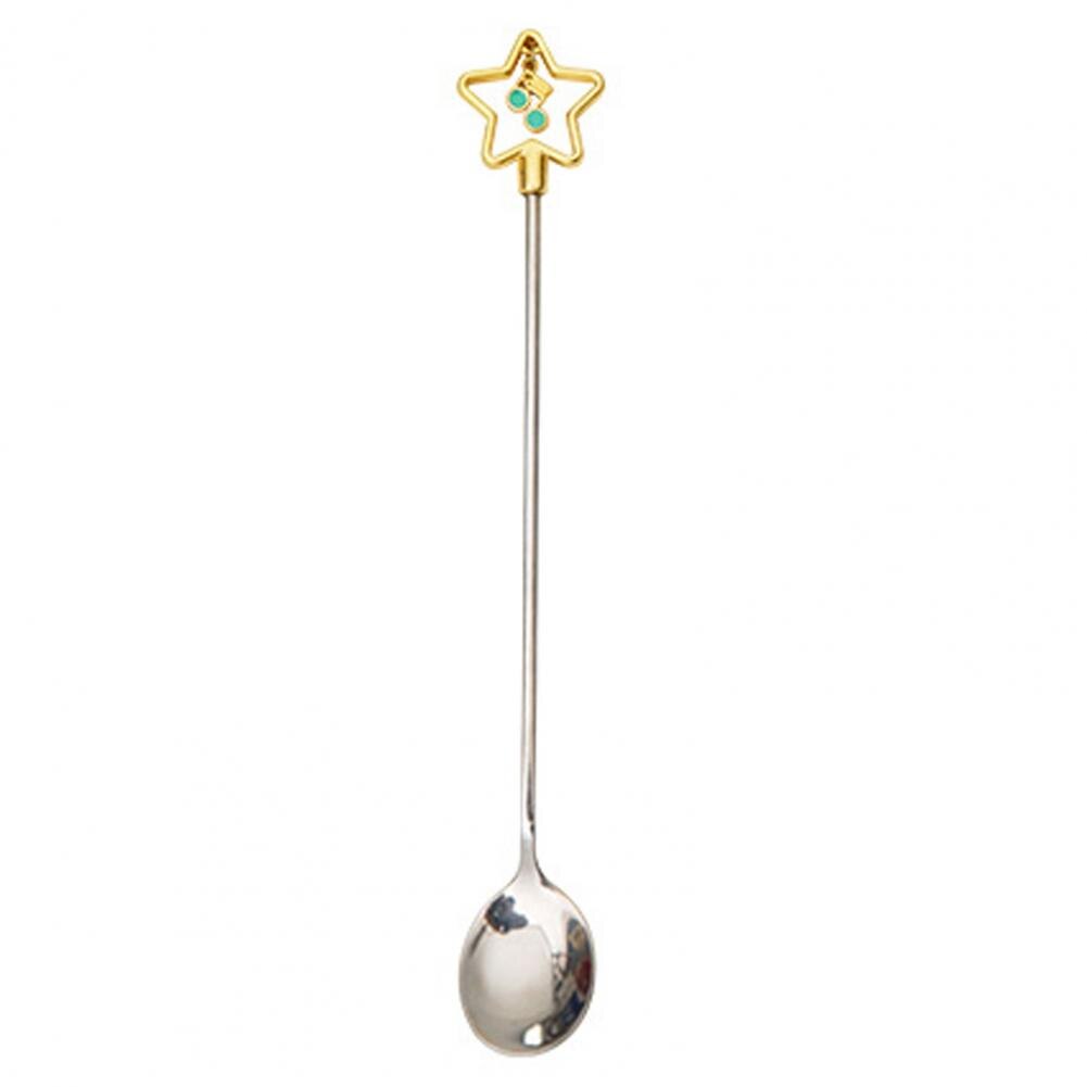 Cuillère à Dessert en acier inoxydable, fourchette en forme de fleur de cerisier cuillère à Dessert fourchettes à fruits cuillère à remuer pour café vaisselle accessoire de cuisine 1 pièce: 3 Golden Star Spoon