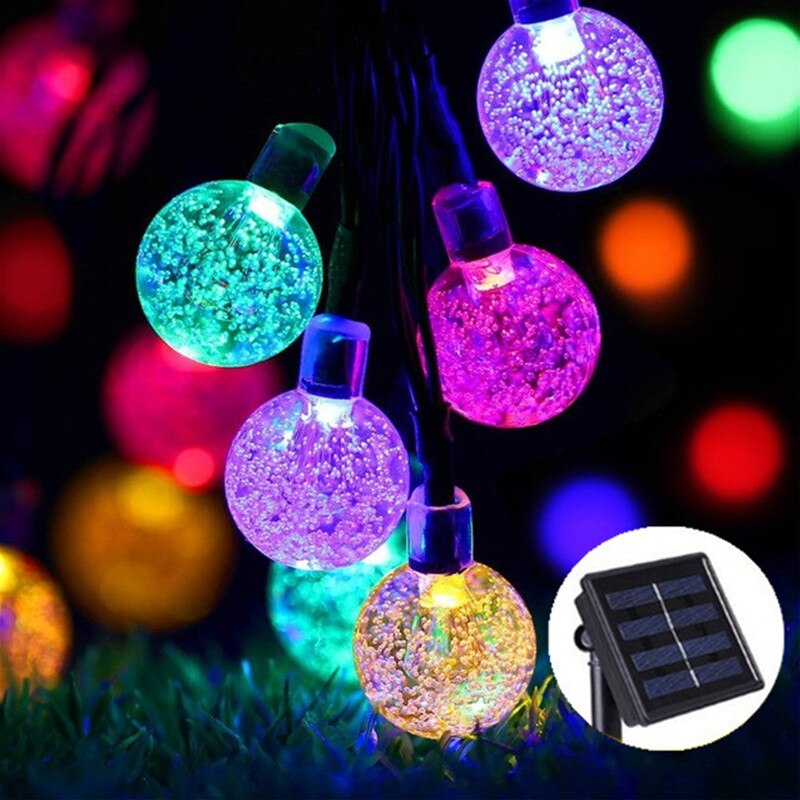 20/30/50 led krystalkugle led solcellelampe strøm led string fe lys solguirlander have juledekoration til udendørs: Flerfarvet / 20 lysdioder 5 meter