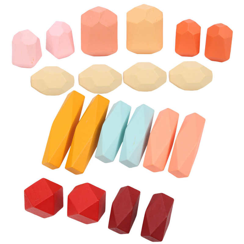 Wood Balancing Stacked Stones Colored Gems Wooden Stones Building Block Toys