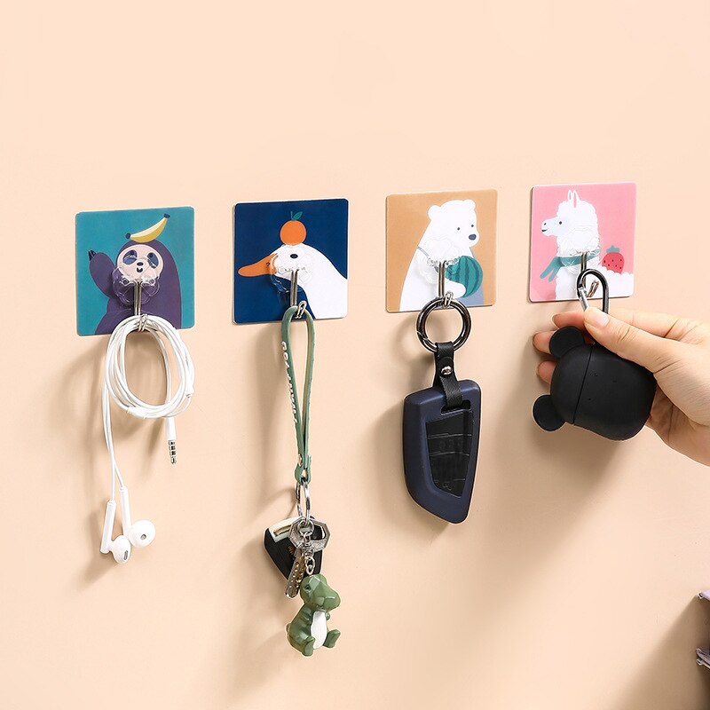 Wall Hooks Sticky Hook Hanger Adhesive Sticker Home Decor Cartoon Hook Wall Hanging 7cm Waterproof Nail-Free Invisible Sticker