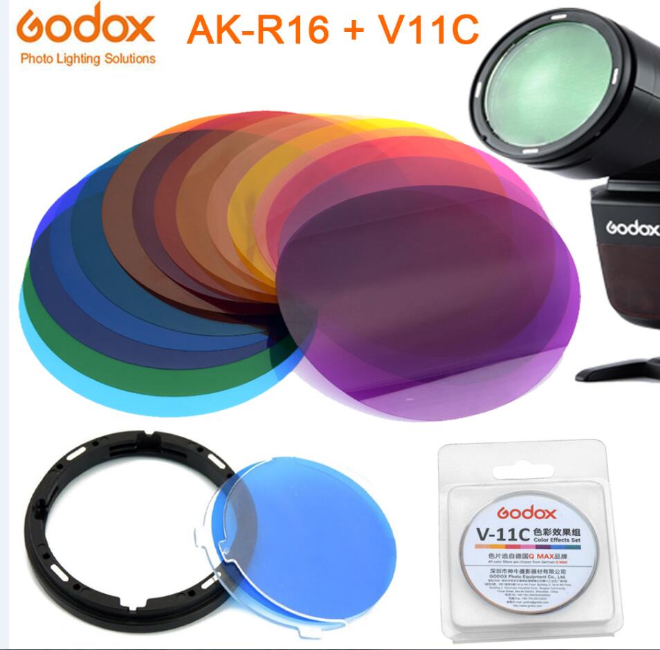 Godox AK-R16 Magnetic Mount Diffuser Plate with V-11C / V-11T Color Effect Gel Set for Godox V1 Series Flash Light Speedlite: AK-R16 with V11C