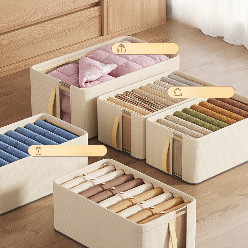 Wardrobe Storage Box Oxford Cloth Storage Box with Steel Frame Visual Desktop Storage Box Household Clothes Storage Container