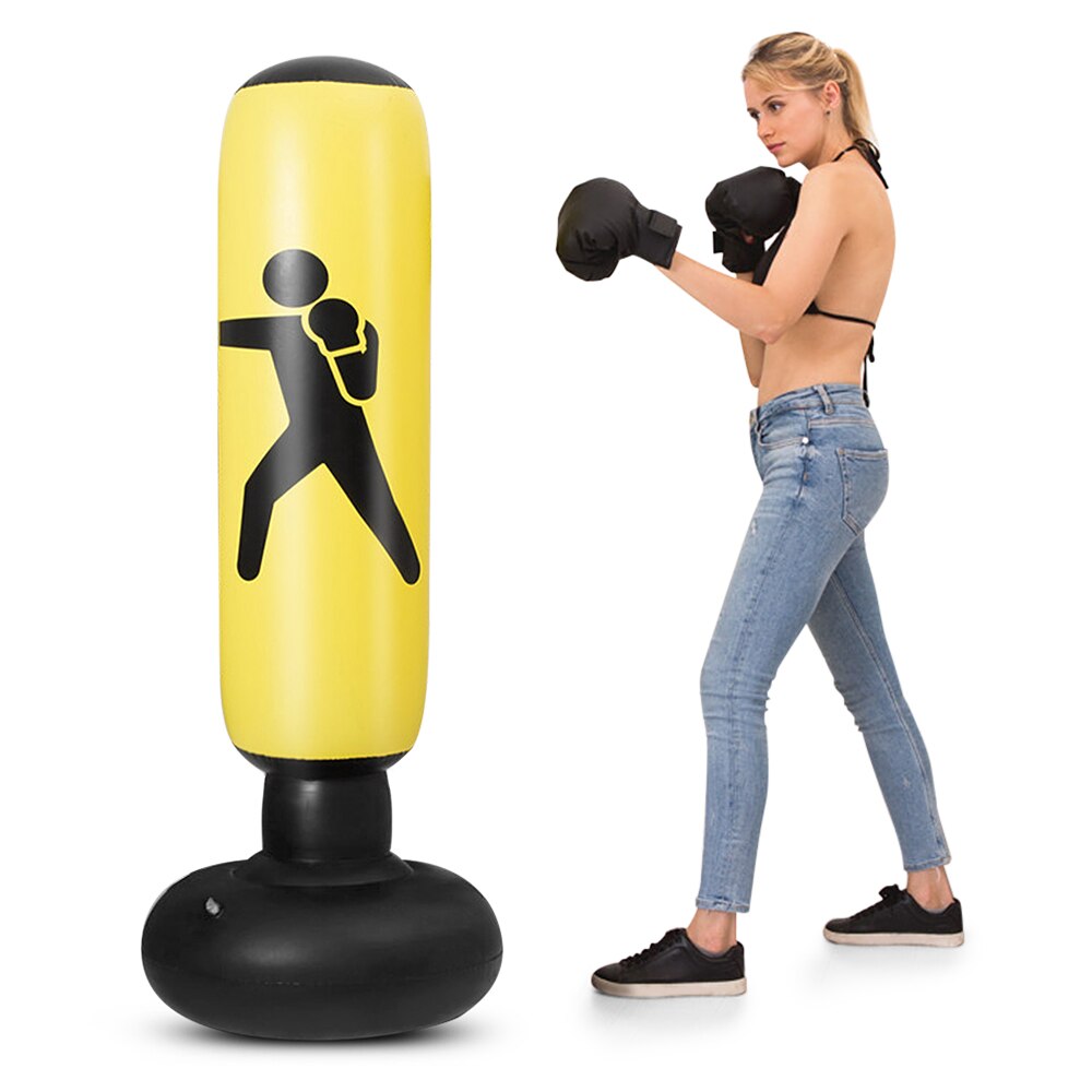 Gym træning fitness boksning boksesæk 5.2ft oppustelig pvc boksesæk oppustelig boksesæk fitness boksning target taske: Gul