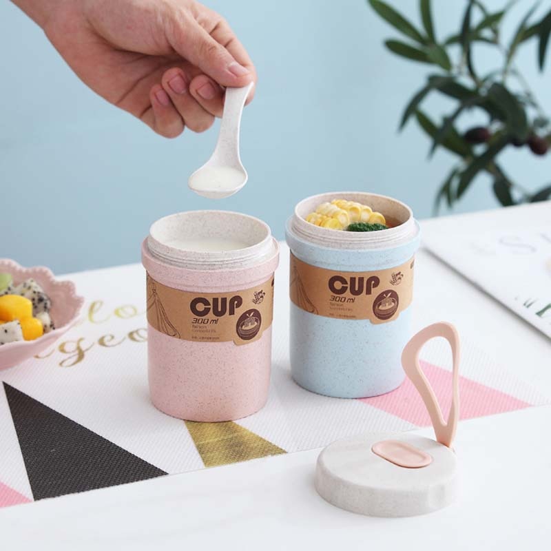 Baby kinderontbijtgranen mee te nemen tarwe snackbeker met deksel lekvrij bewaar melk pap ontbijtbeker cornflakes voedselcontainer 300ml