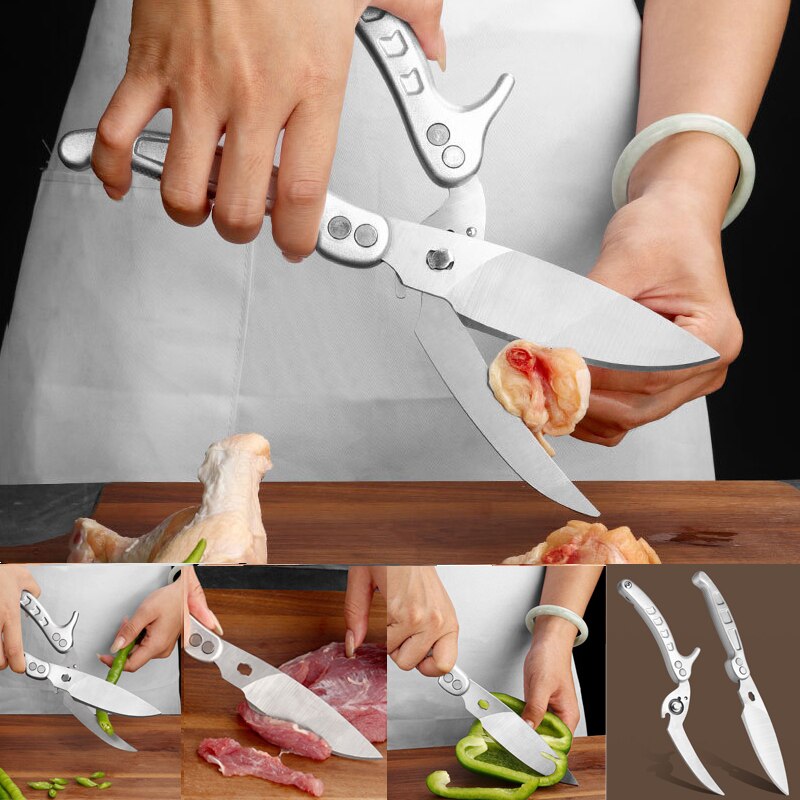 Detachable Kitchen Knife Scissors Powerful Chicken Bone Duck Fish Meat Fruit Shears Stainless Steel Clean Cooking For Kitchen