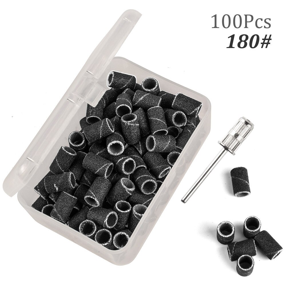 100Pcs 80/120/180 Sand-Degree Sand Circle, Brown/White/Black Nail Drill Sand Circle With 1Pc Bearing: Black-180Sand