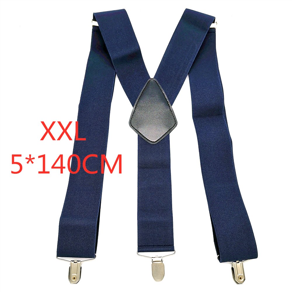 Bretelles en cuir élastique pour hommes, clips de protection, croisé dans le dos, pantalon de travail, grande taille, 50mm de largeur: Navy-140cm