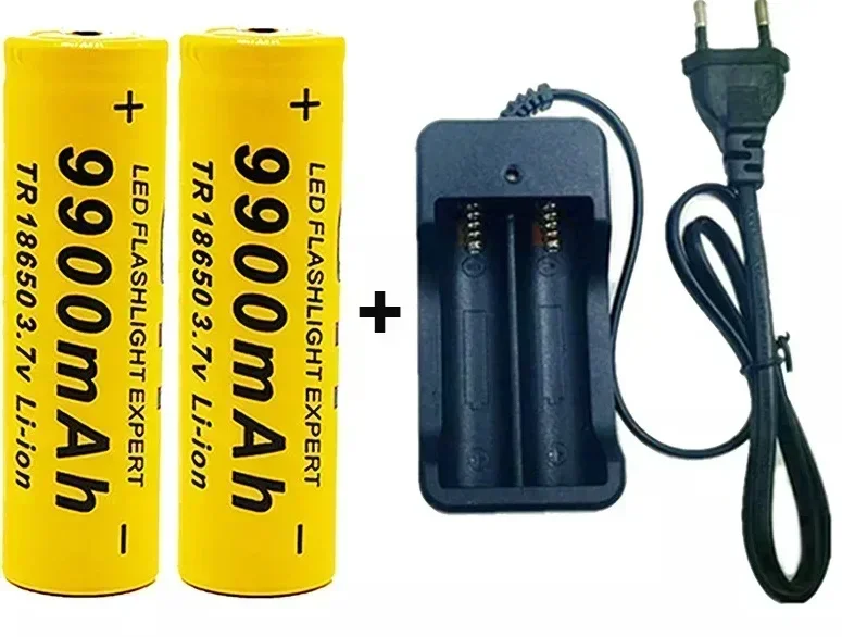 9900mAh 18650 lithium battery 3.7V -large capacity,rechargeable+charger,compatible with flashlights, radios,and MP3 players: black