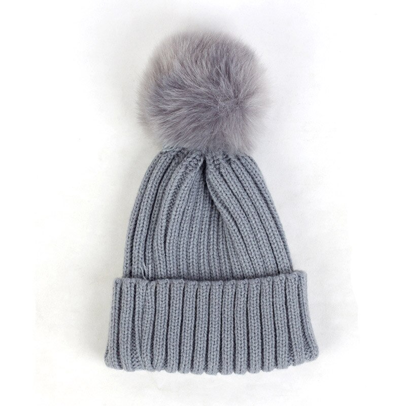 Geebro Lue for Barn - Koselig Strikket Lue med Pompon - Vinter Høst - Unisex: Grågrå