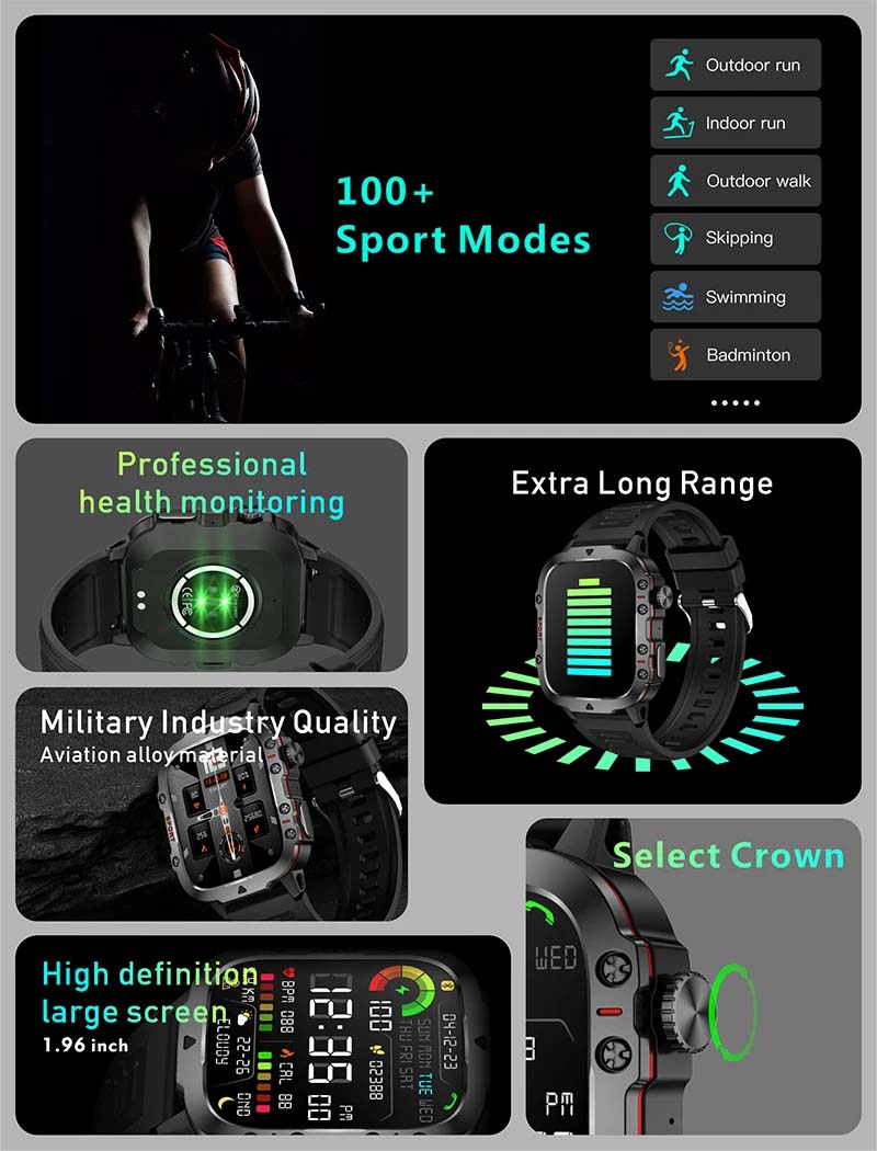 Xiaomi-Montre intelligente militaire pour hommes, IP68, 5iko, Sports de plein air, Fitness Tracker, Moniteur de santé, 2024 ", BT, Appel Smartwatch, , 1.96