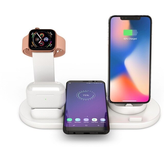 6 in 1 Wireless Charger 15W For iPhone 13 12 11 for iWatch Qi Wireless Chargers for Samsung Galaxy Xiaomi Huawei Fast Charging: white