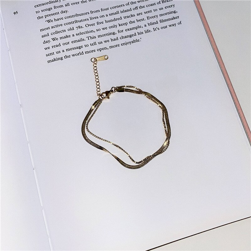 Huanzhi 2020 novo design simples metal redondo frisado dupla camada cobra corrente pulseira pulseiras para mulheres menina festa de verão jóias: C