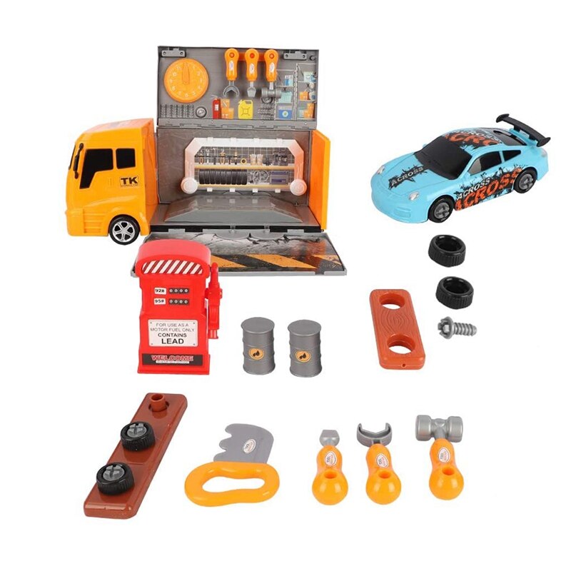 Camión de cocina para niños 2 en 1, camión de cocina para alimentos de juguete con luces de cocina y sonidos, juego de 33 Uds.: Orange