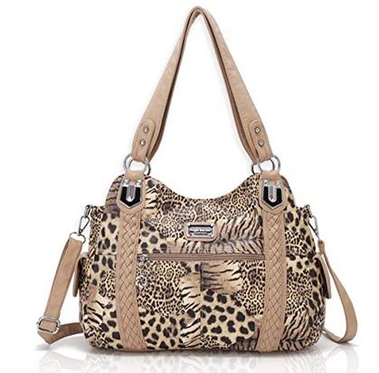 Borse da donna moda PU pelle capiente borsa a tracolla acquirente pacchetto multitasche borsa a tracolla borsa da donna con cerniera Hobos 0044: beige leopardo