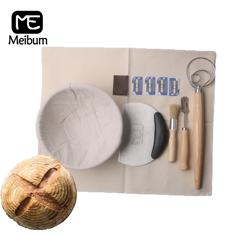 Meibum Brot GäSprosse Rattan Korb Runde Brotform Banneton Teig Proofing Körbe Leinen Liner Schaber Messer Backen Werkzeuge