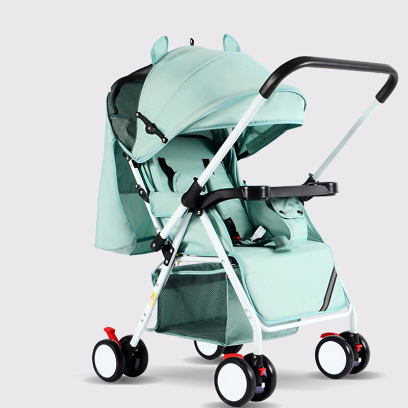 Foldable Baby Stroller Folding Pushchairs Lightweight Wheeled The Pram Portable Children's Trolley Adjustable Toddler Carriage: Green 1