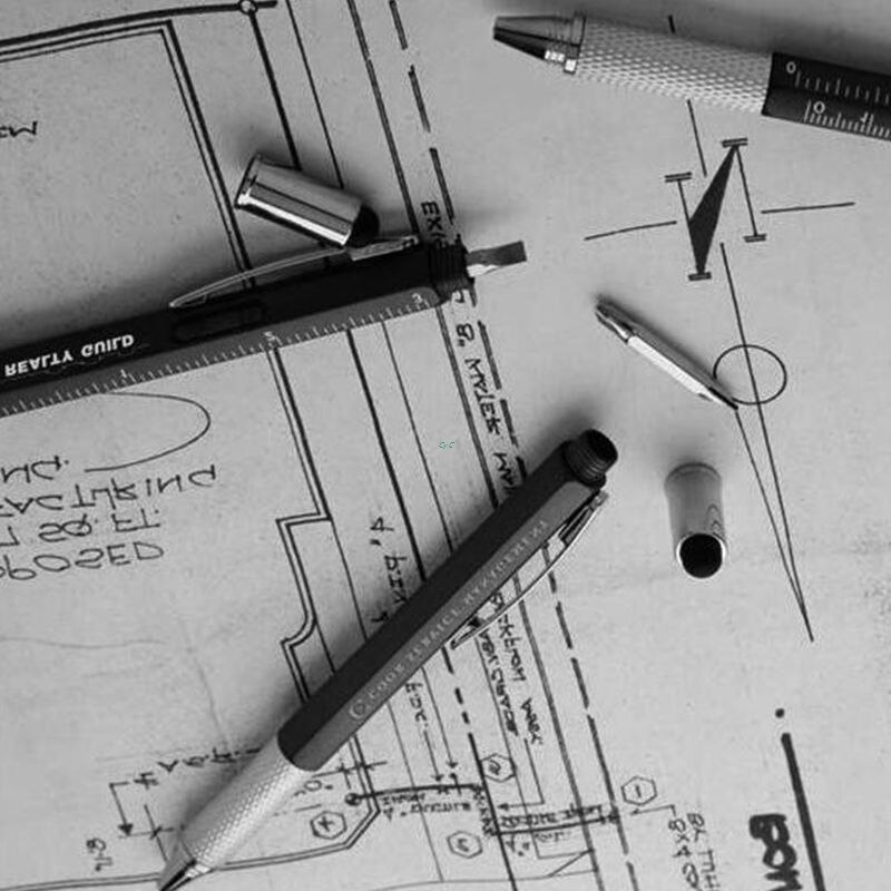 6 in 1 Multifunction Tech Tool 0.1cm Black Ink Ballpoint Pen with Ruler and Two-head Screwdriver for Everyone