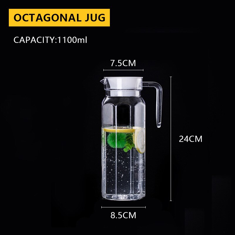 0.5-1.1L Clear Karaf Voor Sap Kannen Plastic Water Pitcher Koude Melk Koffie Wijn Drank Iced Tea Pot/ketel Met Deksel/Handvat: 1.1L Pitcher YS303-A