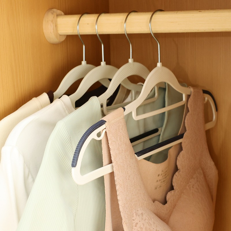 5/10 x robuste, trockene und nasse Kleiderbügel für Mantel und Hosen mit doppeltem, rutschfestem Streifen, für Zuhause, Kleiderschrank, platzsparender Kleidungs-Organizer