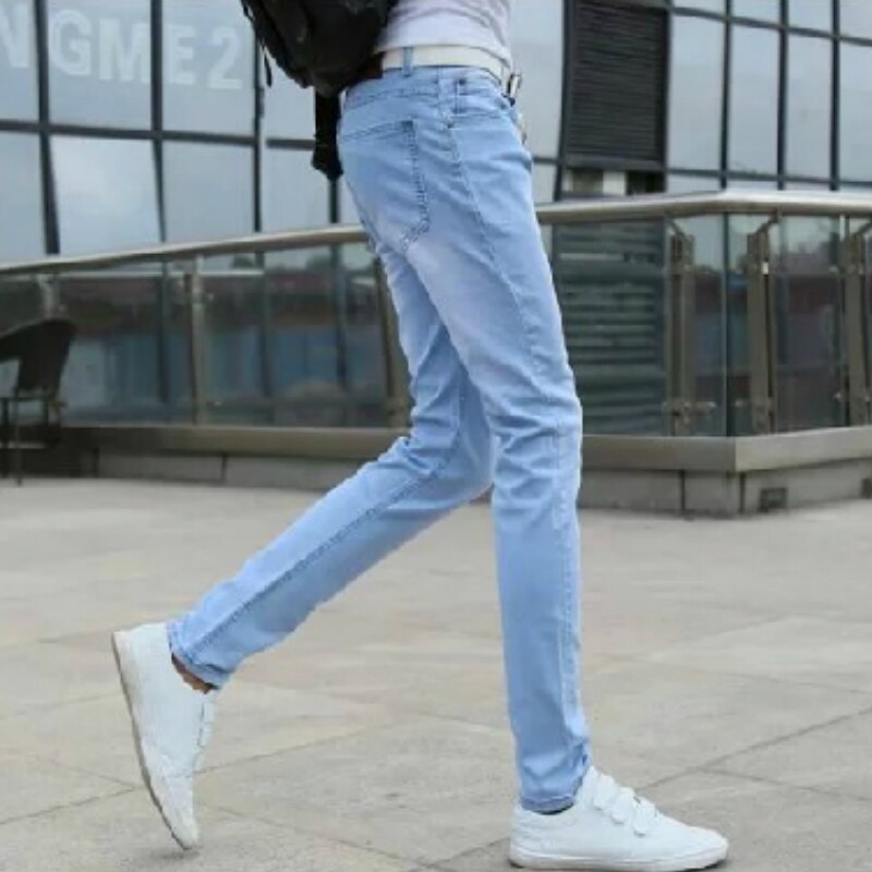 Skinny Jeans Men Blue Slim Fit Korean Style Leisure Chic Retro Solid Denim All-match Hip Hop Male Trousers