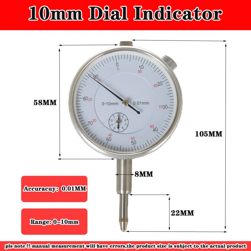Mini 10mm dial indikator magnetisk stativ base holder dial test komparator til udstyrskalibrering: 10mm opkaldsindikator