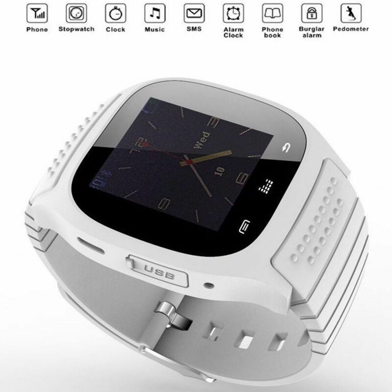 Reloj inteligente deportivo M26 para hombre, pulsera inteligente con Bluetooth y dial, antipérdida, para IOS y Android: Blanco