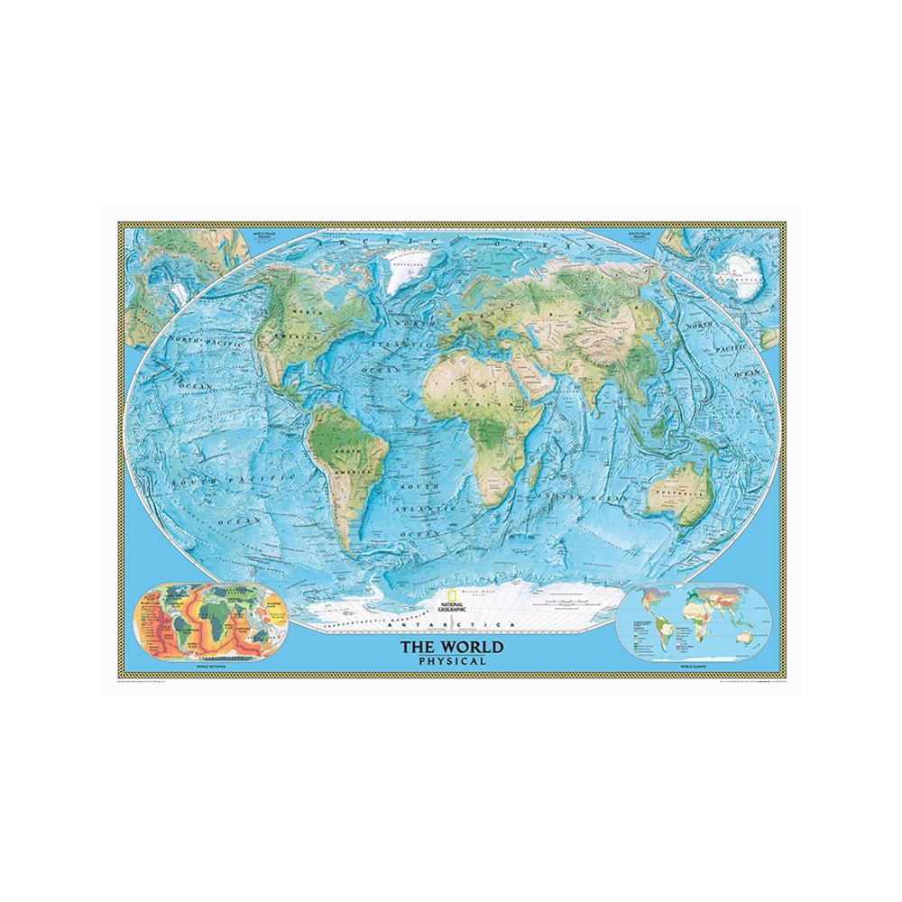 Mapa físico del mundo con tectónica mundial y clima, 150x225cm, para investigación al aire libre