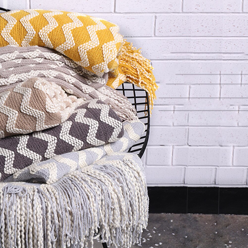 Machinewasbare zachte rechthoekige thuiskantoor met kwastjes golfpatroon bankdeken woonkamer bankhoes gebreide deken