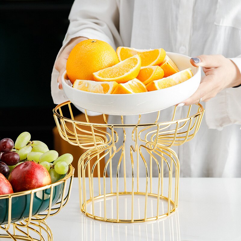 Houseware Fruit Plate Wrought Iron Frame Ceramic Dessert Plate Candy Plate Tall Fruit Plate Box Set With Souvenirs