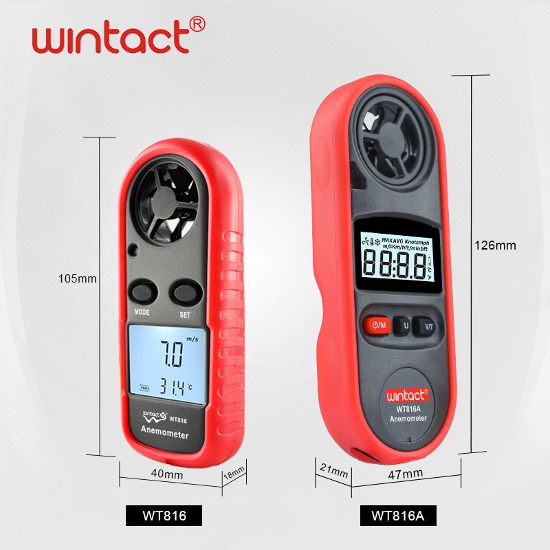 WT816A Portable Anemometer Water Proof IP67 Wind Speed Anemometro Temperature Gauge Meter 30m/s with LCD Backlight Display