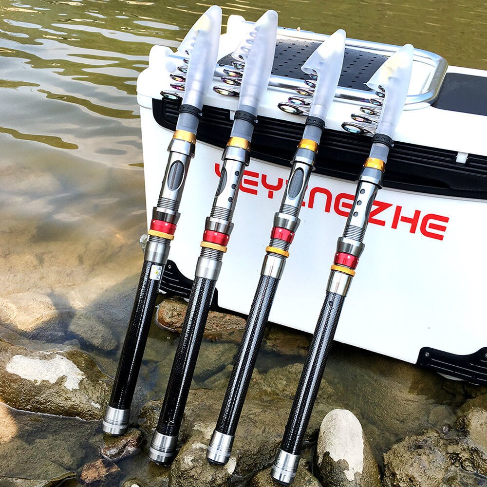 Spinning fiskestang rejse havstang 1.8m 2.1m 2.4m 2.7m 3.0m 3.3m 3.6m carbon teleskop fiskestang og hjul combo sæt shimano