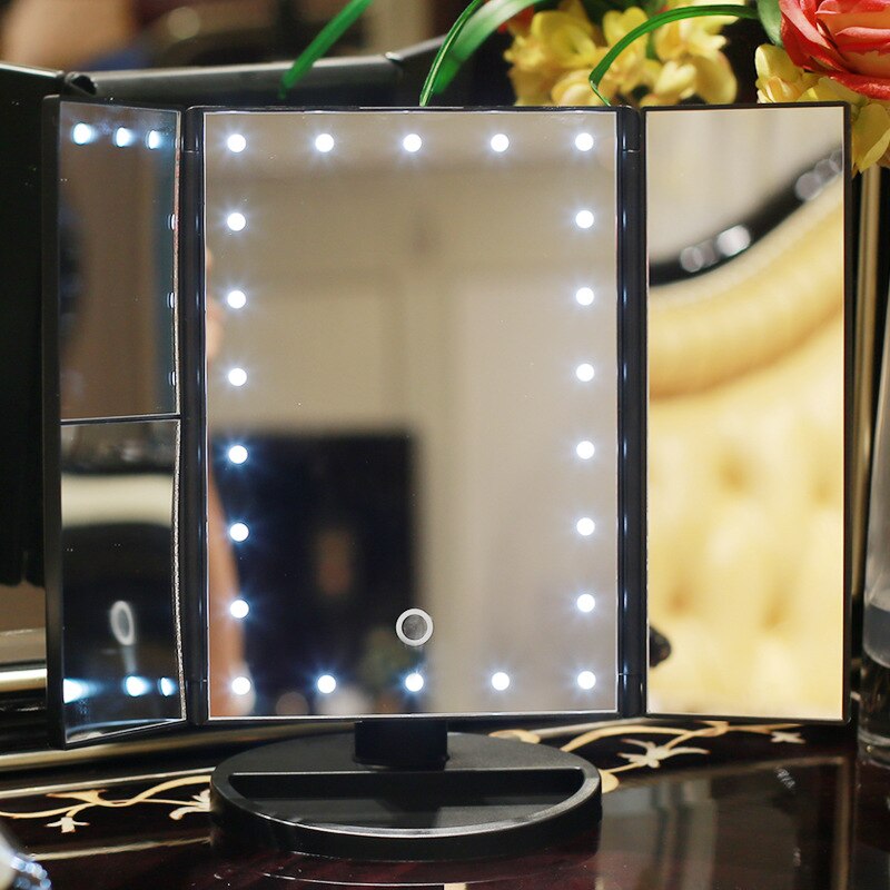 Led Make-Up Spiegel 22 Vanity Light Vergrootglas 3 Floding Aanrecht Touch Screen Cosmetische 10x Vergrootglas Kleine Spiegel Schoonheid: B