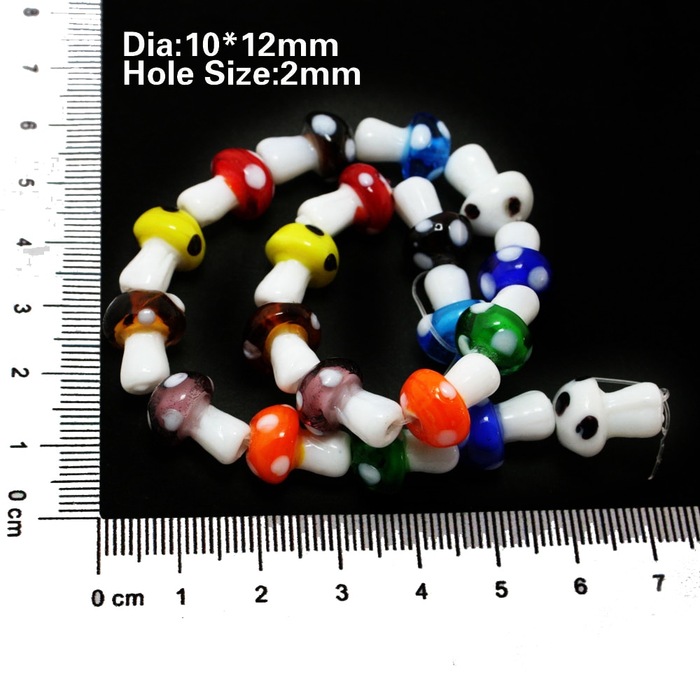 NiceBeads 10x12mm Red White Yellow Green Purple 20pcs Mixed Random Colors Lampwork Glass Mushroom Beads Fit Beading Jewelry DIY