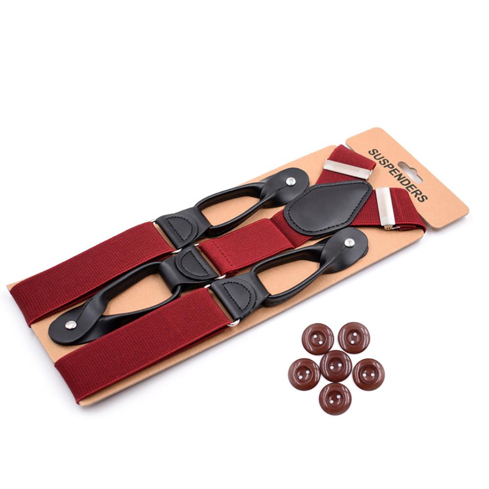 Suspenders for Men Y-Back PU Leather Trimmed Button End Men's Wedding Tuxedo Braces Suspenders for Father Husband: Burgundy