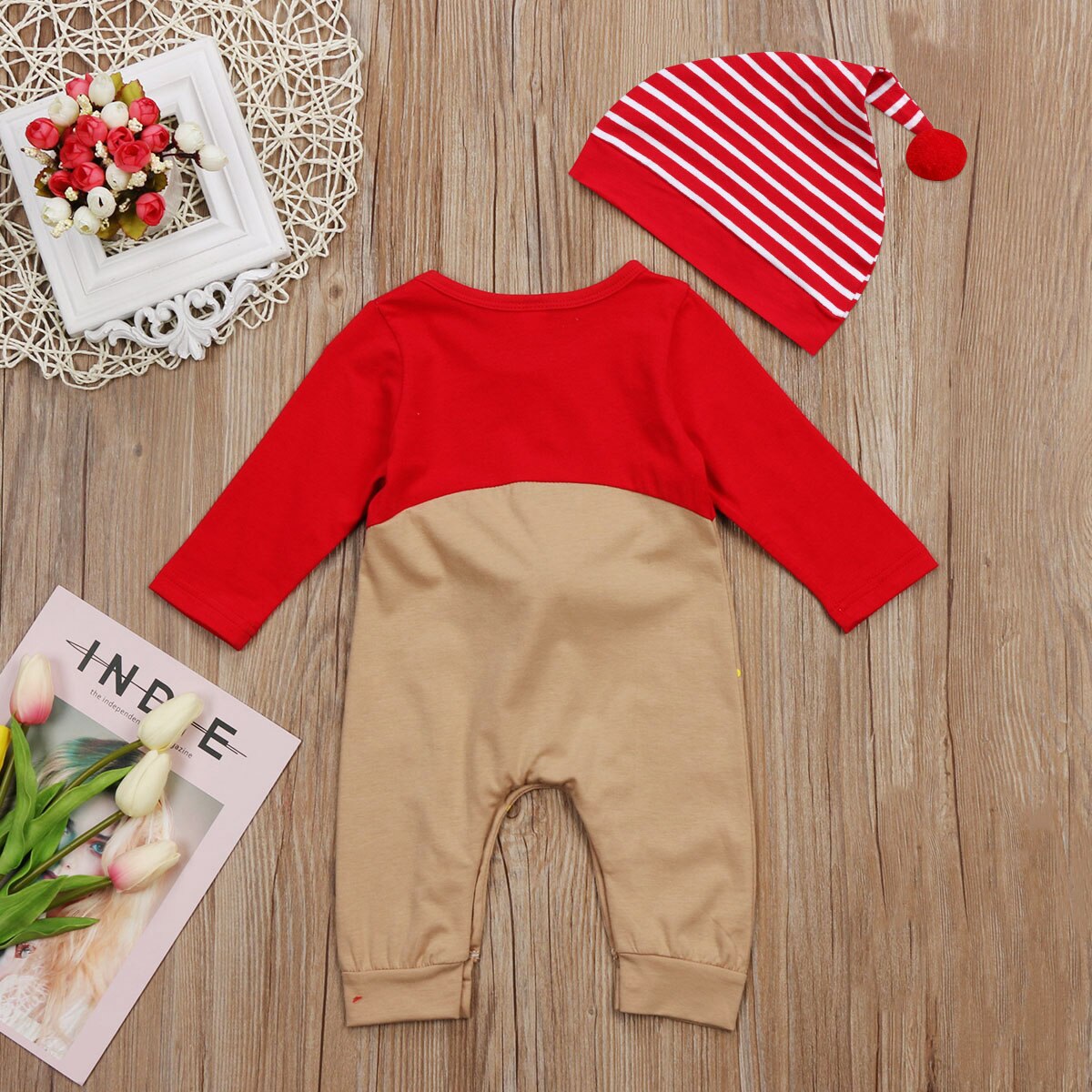 Super søde babyer 2 stk xmas romper tøj sæt nyfødt baby dreng pige jule bukser stribede hatte jumpsuit outfits tøj