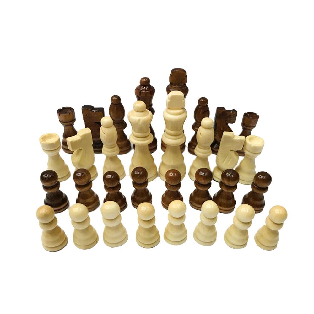 Træ skak sæt 7.7cm konge 32 skak brikker figurer bønder voksne børn turnering spil legetøj praktisk at bære eller opbevare