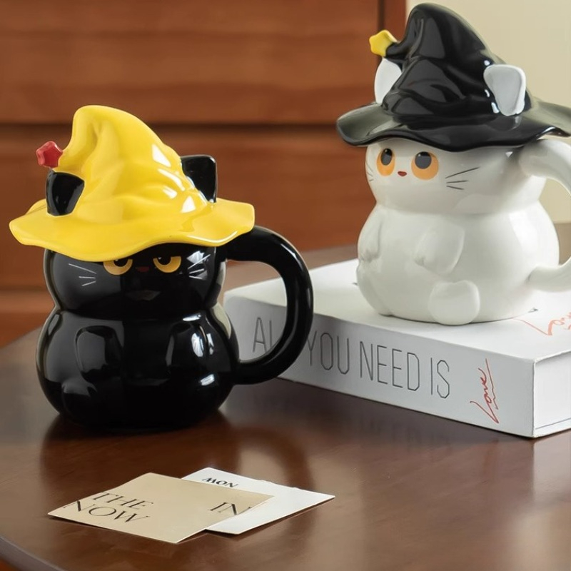 Chapeau magique chat tasse d'eau fille tasse en céramique de haute valeur avec couvercle tasse eau potable domestique d'halloween