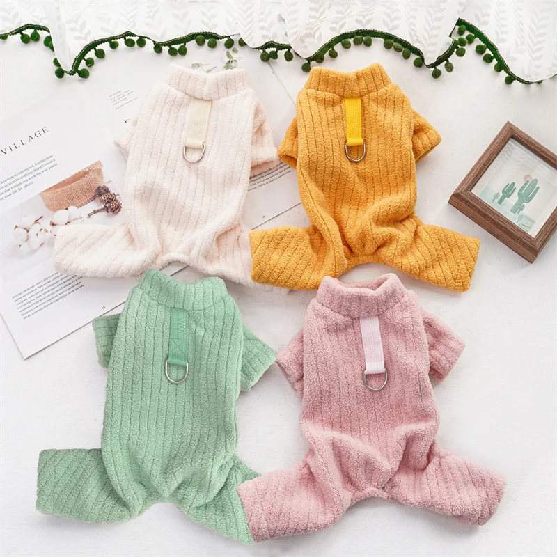 Macacão de lã coral para cães, cor sólida, roupas de inverno para cachorro, pijama macio, roupas térmicas para cães pequenos, gatos, fantasia para animais de estimação