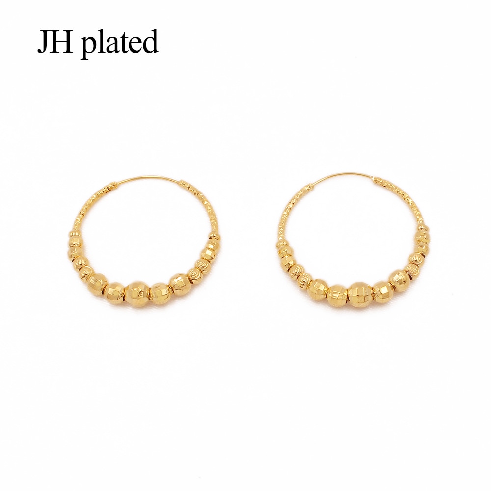 Boucles d'oreilles rondes de couleur or 24k, accessoires de piercing pour femmes/filles, bijoux,