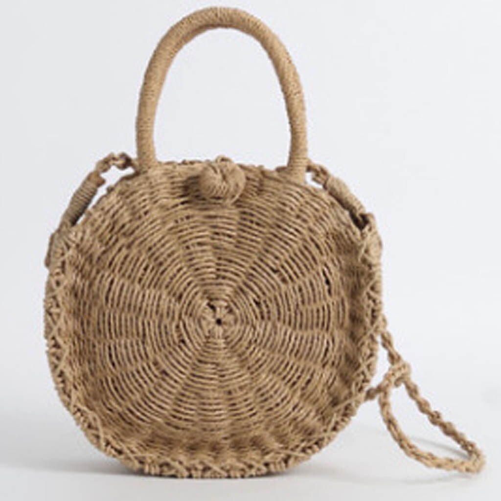 Vintage Handmade Women Rattan Bag Straw Woven Shoulder Bags Women Summer Rattan Bag Handmade Woven Beach Circle Woving Bag