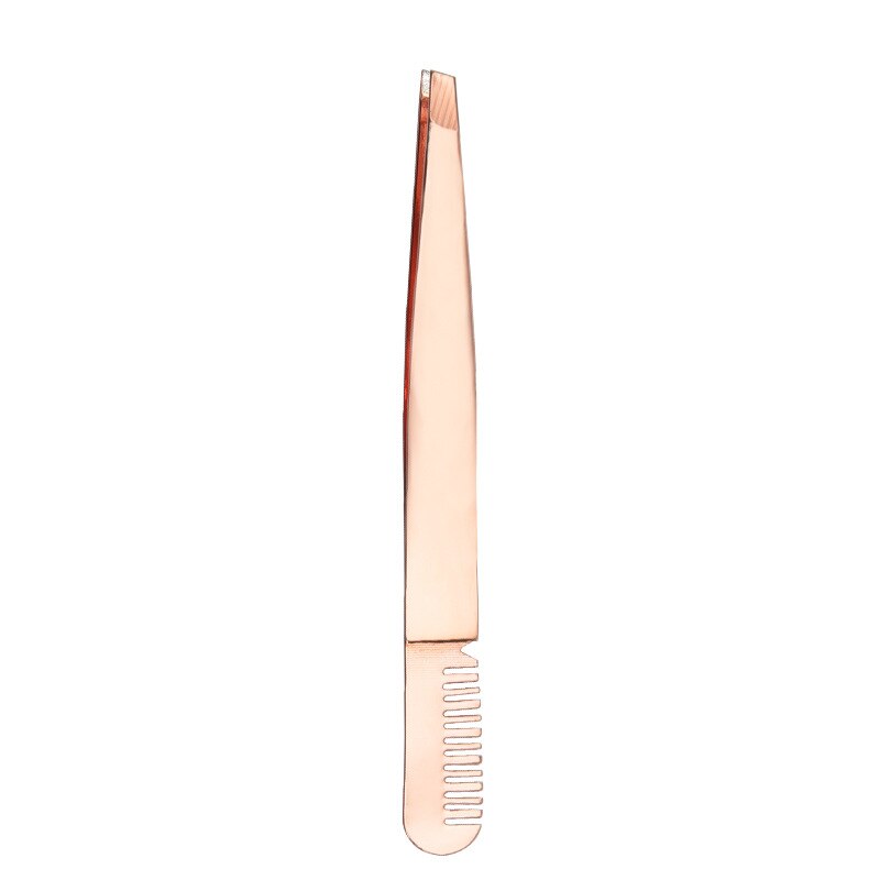 Eyebrow Tweezer With Comb Double Use Stainless Steel Brush Slant Metal Eyelash Extension Nipper For Hair Removal Face Beauty: rose gold color
