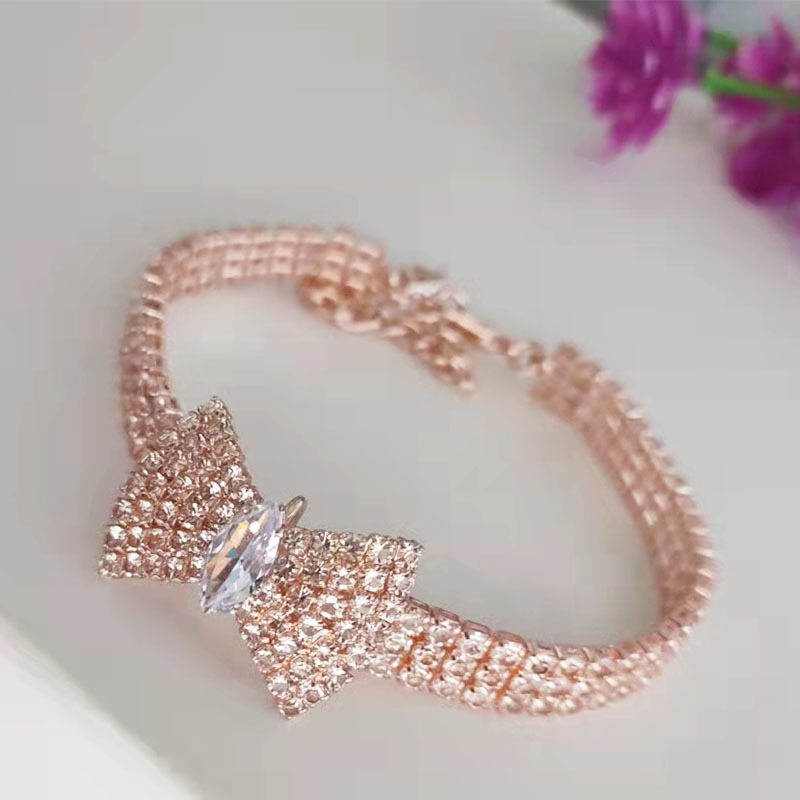 Zirkoon vlinderdas Chihuahua halsband Rose goud kreeft knop kat ketting met pakket doos verstelbare huisdieraccessoires voor het hele seizoen