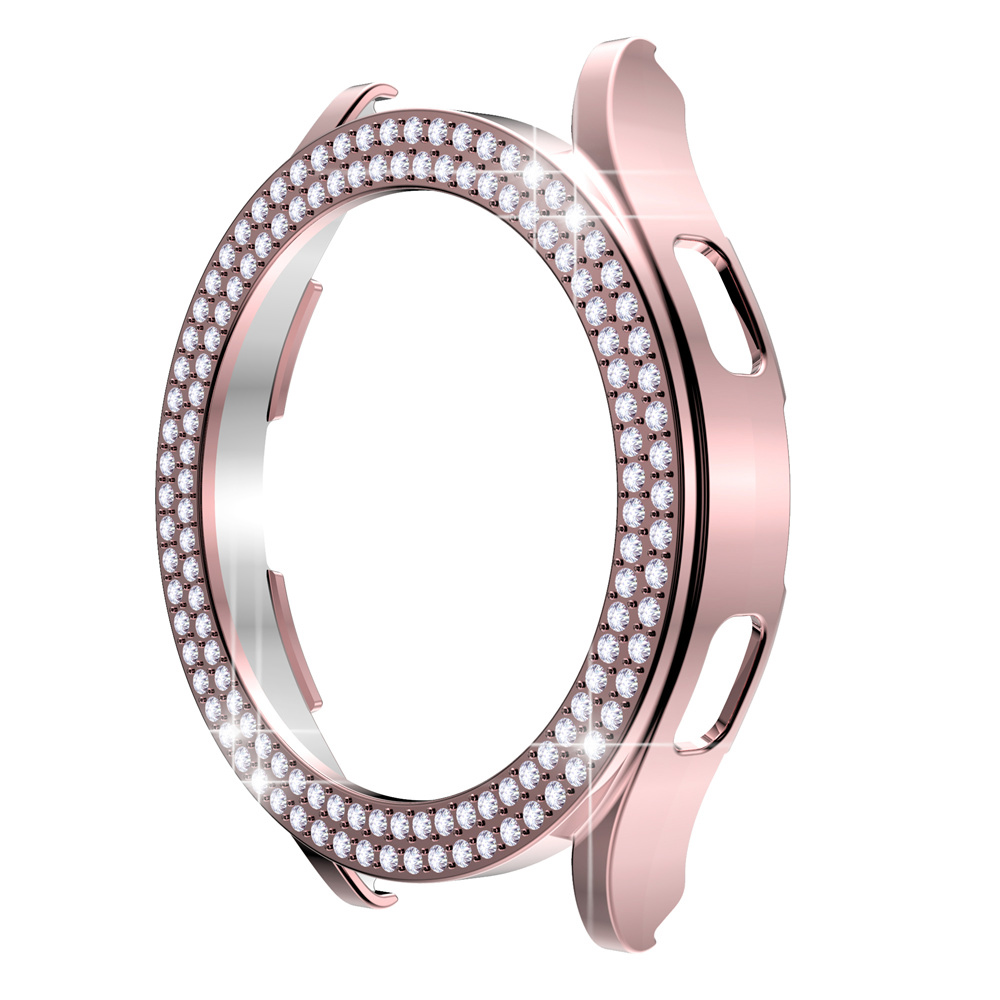 Two Rows Diamond Protector Case for Samsung Galaxy Watch 4 40mm 44mm Cover Active 2 Women PC Bumper Lightweight Frame: Pink / For Galaxy Watch4 40
