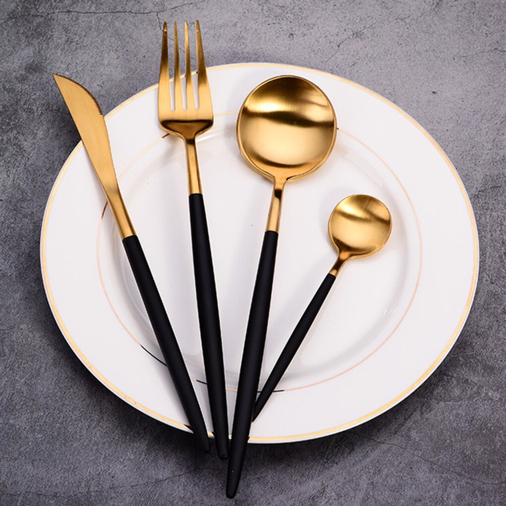 4 Pcs Plated Portugal Lepel Vork Theelepel Sets 304 Roestvrij Staal Western-Stijl Voedsel Servies Bestek