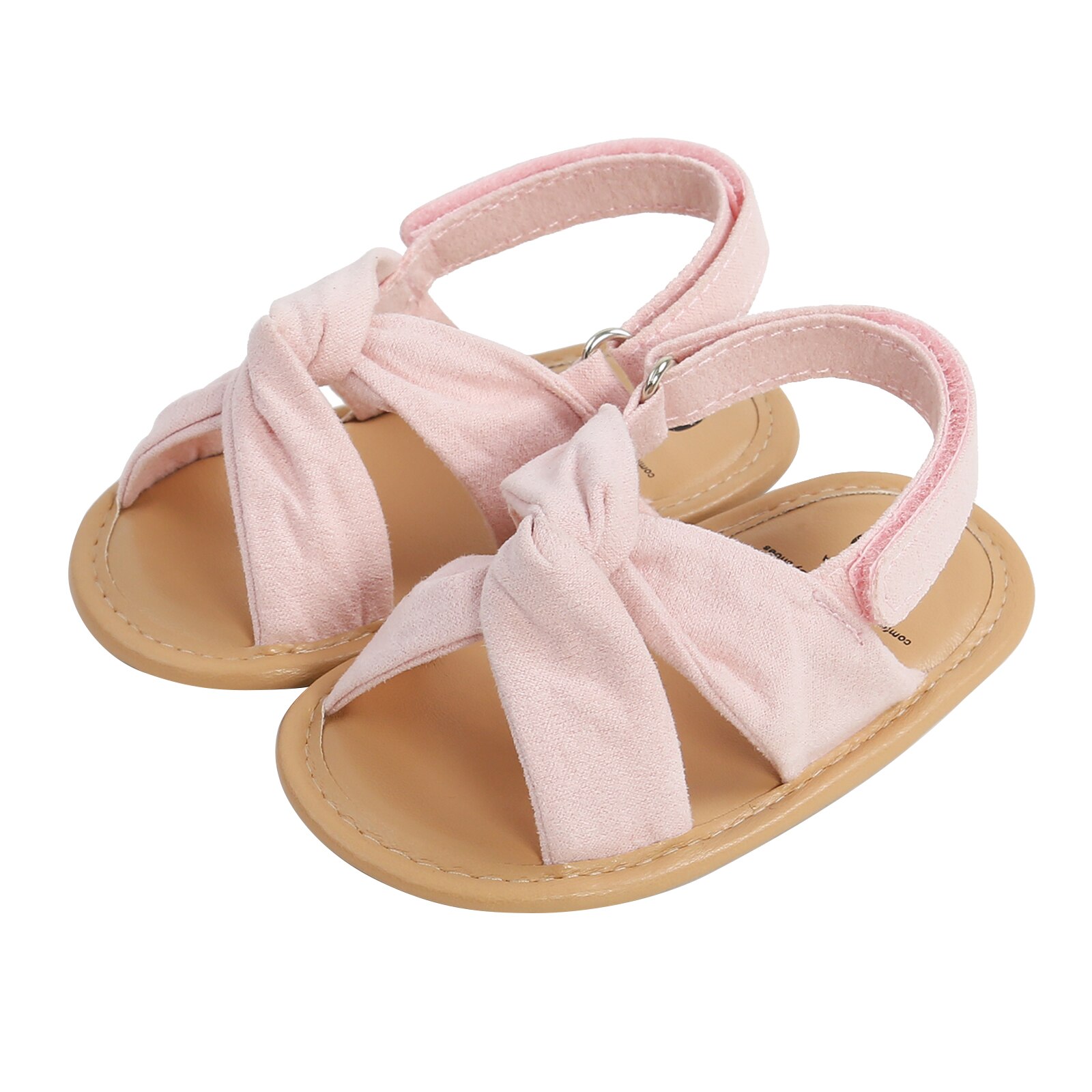 Chaussures pour bébé fille de 0 à 18 mois, sandales plates de couleur unie, semelle en caoutchouc souple, antidérapantes, chaussures de première marche d'été: Rose / 0-6 mois
