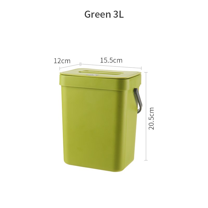 3/5/7L Hanging Trash Can for Kitchen Nordic Wall Mounted Bathroom Trash Bin Wastebasket Toilet Bucket with Cover Ashcan: Green-3L