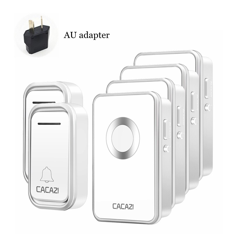CACAZI Wireless Doorbell Waterproof 300M Remote 2 Battery Button 4 Receiver led light US EU Plug Home Cordless door bell chime: silver 2x4 AU